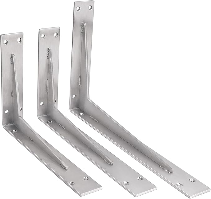 YUMORE Shelf Bracket Heavy Duty 16x10x2 in, 1/5IN Extra Thick Solid L Brackets Stainless Steel Countertop Bar Top Support Brackets Wall Mounted, Includes Hardware, 2 Pack