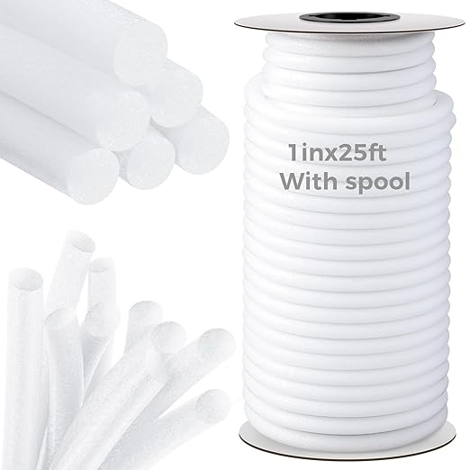 1 Inch x 25 ft Foam Backer Rod for Gaps Joints Concrete Crack Filler Caulk Saver Bulk Foam Backing Rod Concrete Filler Rope for Weather Stripping Door Seal (White)