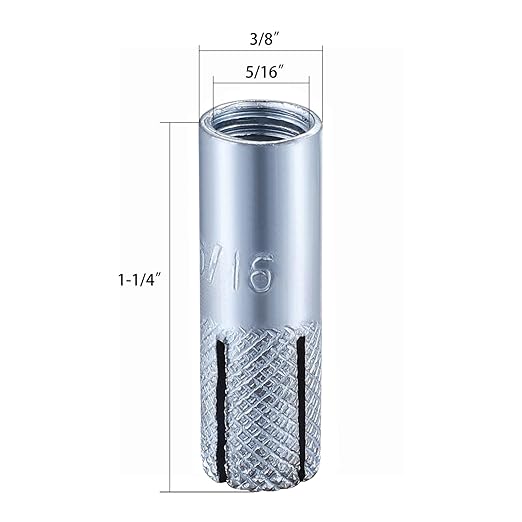 Wensilon(100 pcs) 5/16"-18 Premium Zinc Plated Carbon Steel Drop in Anchors Assortment, Knurled Drop-in-Anchor for Solid Concrete, Internal Forced Expansion Screw Bolts