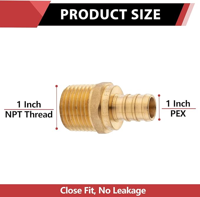 6-Pack EFIELD PEX 1-inch x 1-inch Male NPT Threaded Adapter Brass Crimp Fittings, LF Brass, NSF/ANSI 61,(PEX1807485)
