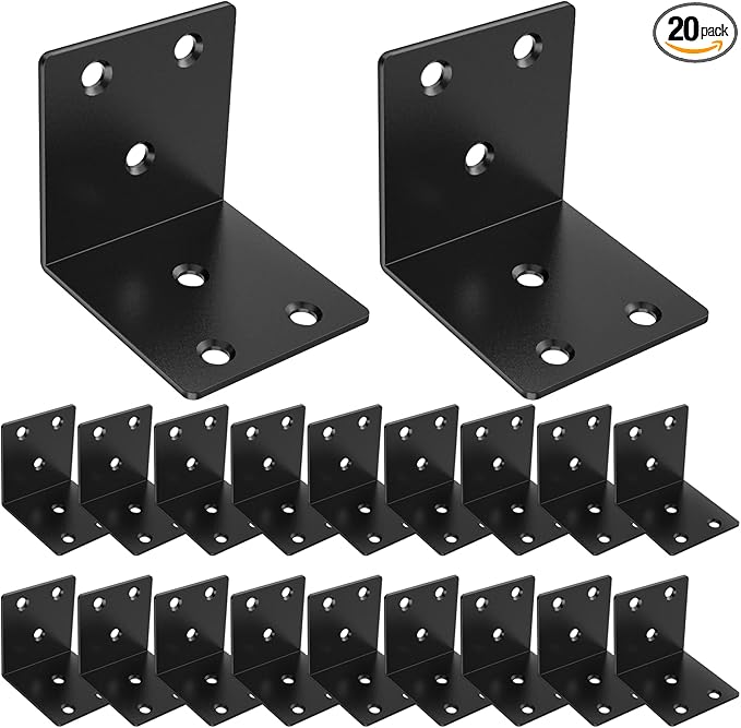 20 Pcs Metal Corner Braces, 2in L Brackets for Wood, 90 Degree Heavy Duty Wide Corner Black Metal Corner Bracket for Wood Furniture Bed Chair