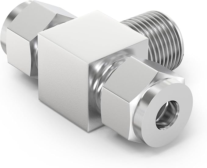 TAISHER 1PCS 304 Stainless Steel Compression Tube Pipe Fitting Connector, 1/8" Tube OD x 1/8" NPT Male x 1/8" Tube OD Tee Adapter