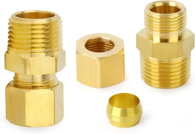 ChillWaves Brass Compression Tube Fitting, 5/16" OD x 3/8" NPT Male Compression Union Connector(10-PACK)