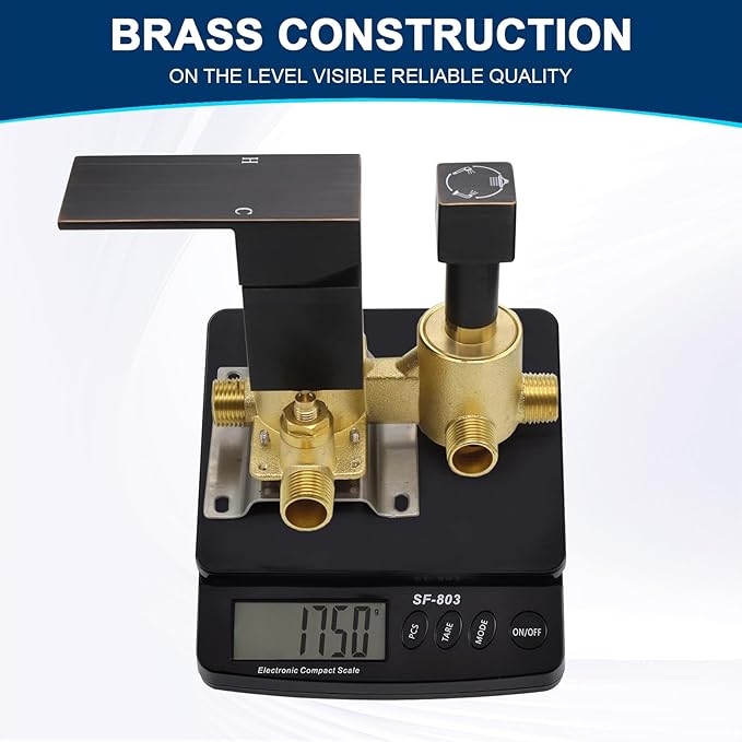 Solid Brass 3 Way Outlet Function Shower Diverter Valve, Drettyer Pressure Balancing Mixer Mixing Rough-In Valve Kit Replacement, Oil Rubbed Bronze