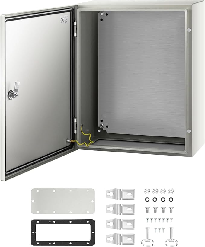 VEVOR NEMA Steel Enclosure, 20 x 16 x 8'' NEMA 4X Steel Electrical Box, IP66 Waterproof & Dustproof, Outdoor/Indoor Electrical Junction Box, with Mounting Plate