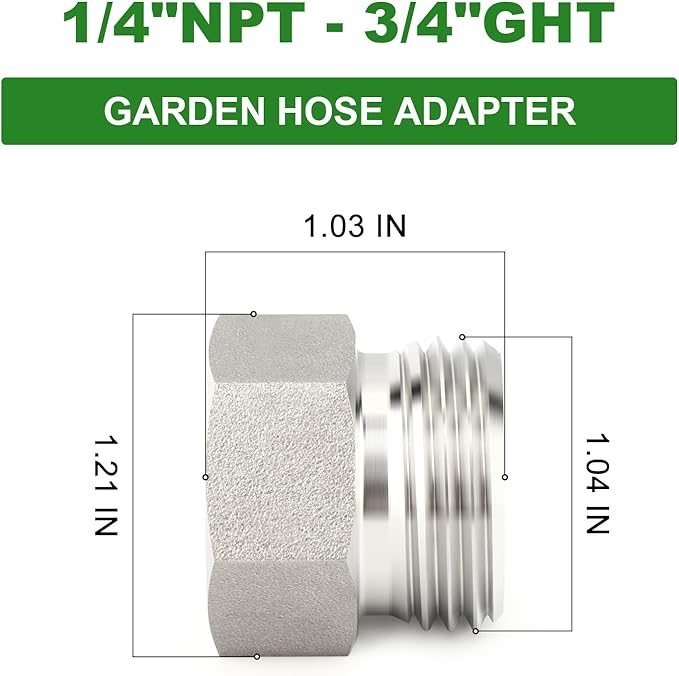 TAISHER 5PCS 304 Stainless Steel Garden Hose Adapter, Hex Bushing 3/4" GHT Male x 1/4" NPT Female Garden Hose Connector