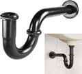 Stainless Steel P-Trap - 1 1/4 Inch Bathroom Basin Sink Waste Trap with Reducing Washer, Matte Black