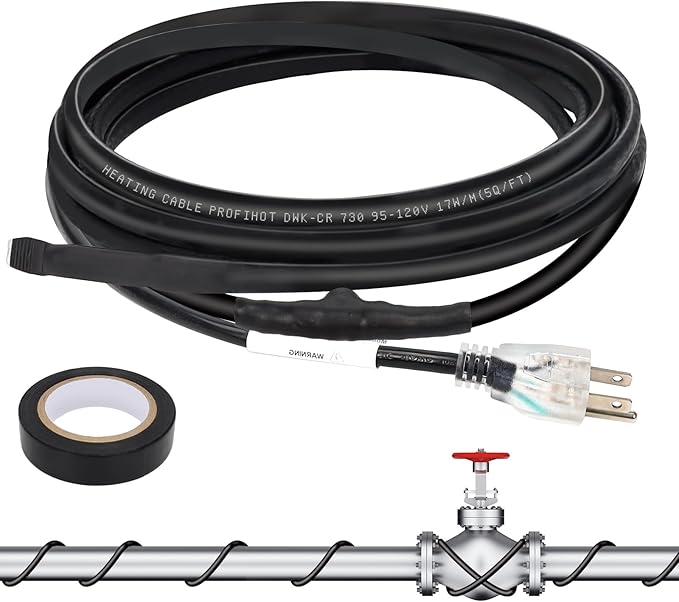 6FT Self-Regulating Pipe Heating Cable with Thermostat,Heat Tape for Water Pipe Freeze Protection,Pipe Heating Trace System for Home Supply Pipes,120V 5W/FT