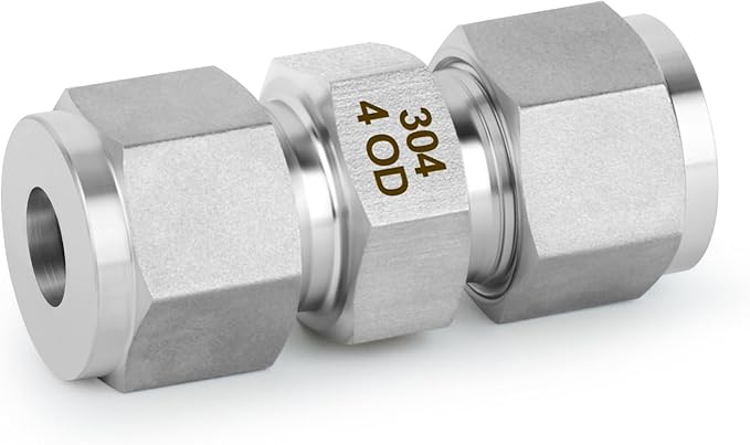 TAISHER 2PCS 304 Stainless Steel Compression Tube Pipe Fitting Connector, 4MM Tube OD x 4MM Tube OD Straight Adapter