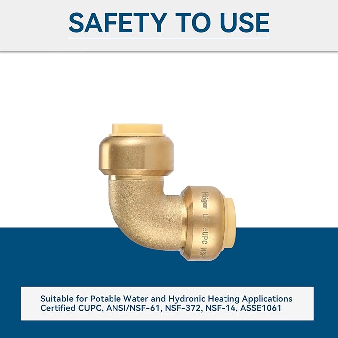 3/4" 90-Degree Pushfit Elbow,12 Pack Push-fit Elbows with 1 Pack Disconnect Clip, Push-to-Connect Plumbing Fittings for PEX, Copper, CPVC