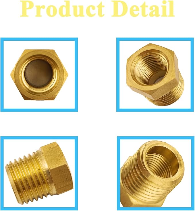 6 PCS Brass Reducer Hex Bushing Threaded Pipe Fitting 1/2" NPT Male x 3/8" NPT Heavy Duty Brass Fitting Pipe Hose Tube Adapter Convert