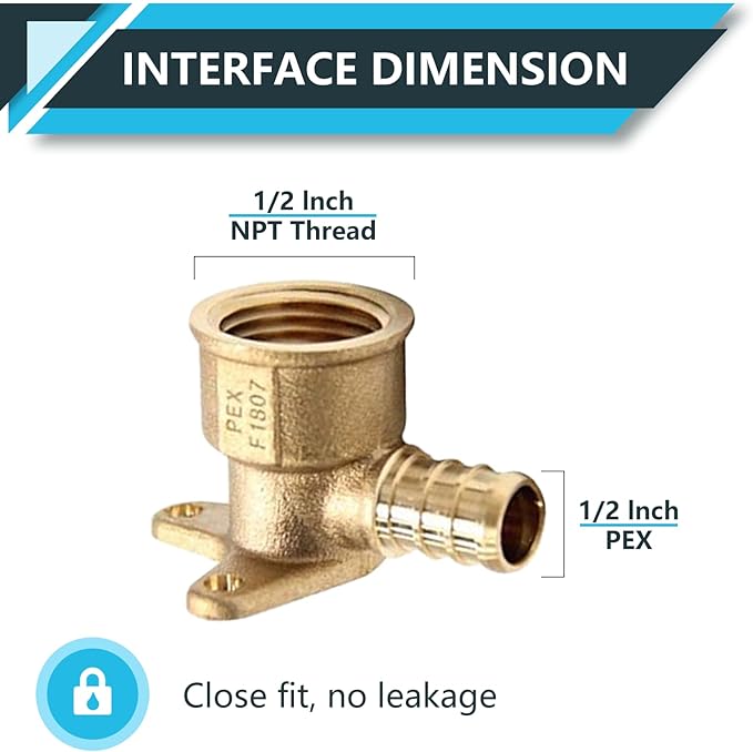 (10-Pack) PEX Fittings, Pex 1/2" x 1/2" Female Threaded NPT Drop Ear Elbow Adapter, Brass Crimp Fittings, for PEX Tubing Pipe Plumbing, ASTM F1807(PEX1807159)