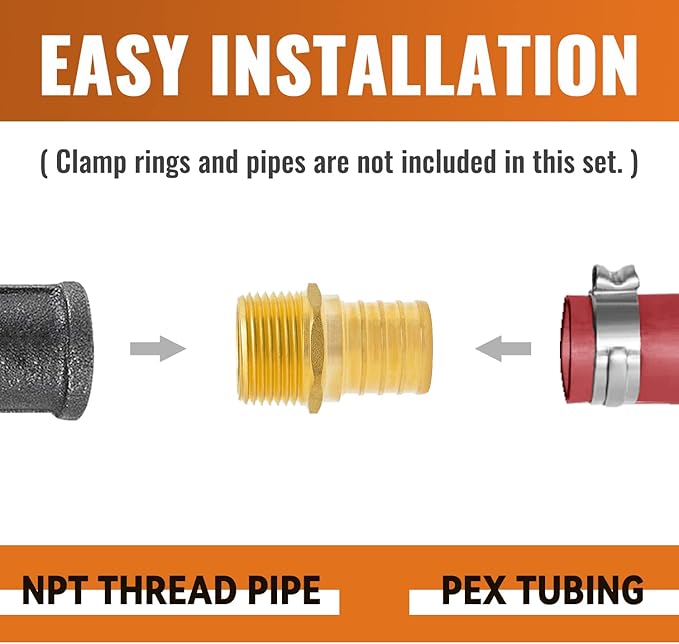 SUNGATOR 6-Pack PEX 3/4" x 1/2" NPT Male Threaded Adapter Crimp Fitting, No Lead Brass
