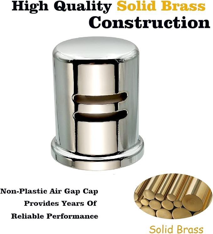 Dishwasher Air Gap Cover only, Skirted, Replacement air gap dishwasher,Solid Brass, Polished Chrome Finish