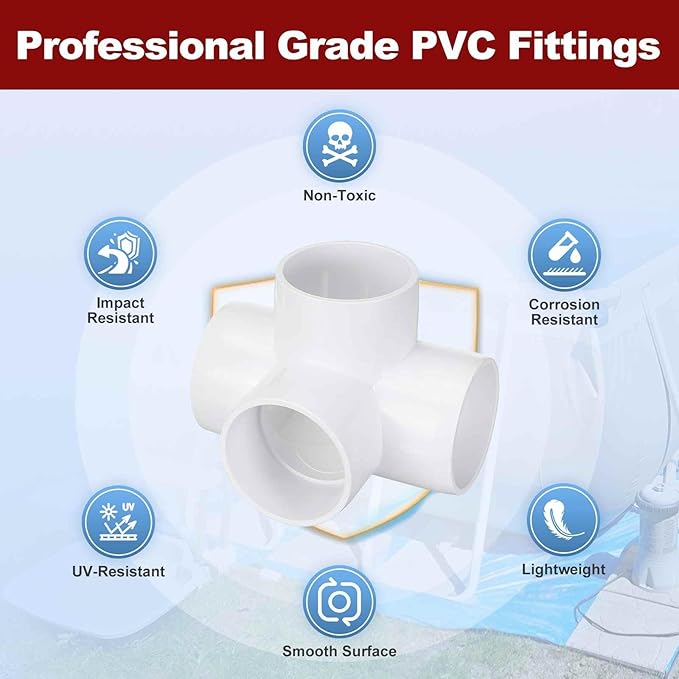 8Pcs 1 1/2" Elbow PVC Fitting, SCH40 4-Way Tee Furniture Grade PVC Pipe Fitting, DIY Corner Elbow Connector for Building Furniture, Greenhouse Frame Connection, Socket x Socket