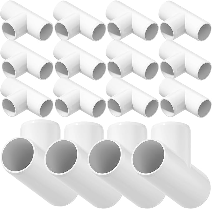 24PCS 3 Way Tee PVC Fittings 1/2Inch, SCH40 Furniture Grade Elbow Fitting Adapter Heavy Duty PVC Pipe Connector for Water Supplies, DIY Garden Shelf & Greenhouse