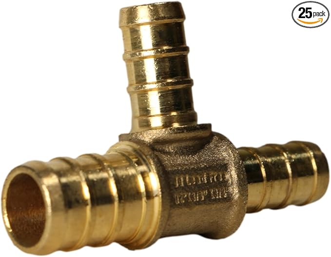 XFITTING 1/2 inch x 3/8 inch x 3/8 inch Pex Tee, Pex B Reducing Tee Crimp Version 25-5-3=25X, 25 Pieces