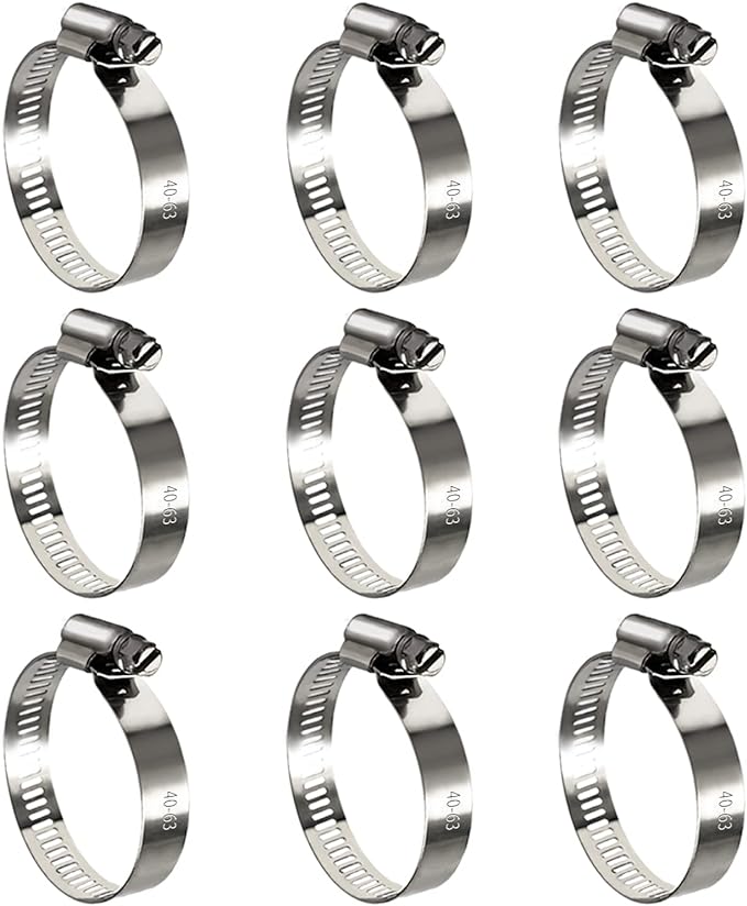10 Pack Stainless Steel Hose Clamps, 1-1/2 inch to 2-1/2 inch Worm Gear Metal Hose Clamps for Pipe, Dryer Repair, Tubing and Fuel Line