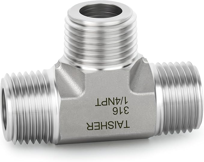 TAISHER 1PCS Forging of 316L Stainless Steel Tee Pipe Fittings, 1/4" x 1/4" x 1/4" NPT Male Pipe Fittings