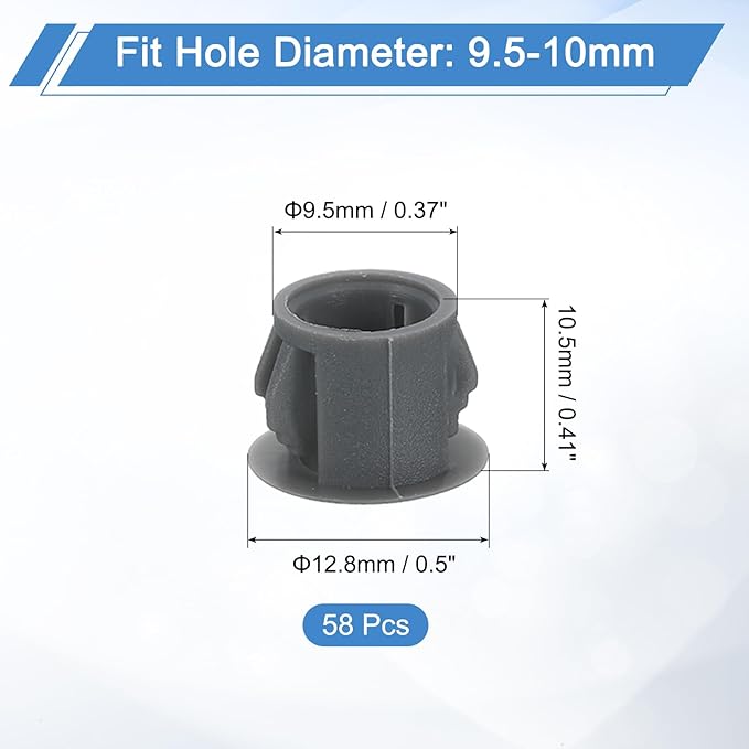 uxcell 58Pcs 10mm(3/8") Nylon Hole Plugs, Flush Type Panel Round Snap in Fastener Knockout Locking Plugs for Furniture Insert End Caps Panels, Gray