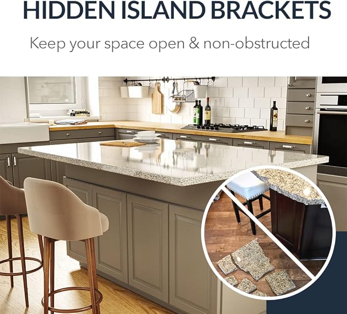 Iron Supports Hidden Island Countertop Support Bracket - Heavy Duty Brackets for Granite Countertops - Steel Kitchen Island Support Brackets (Matte Black - 18 Inch)