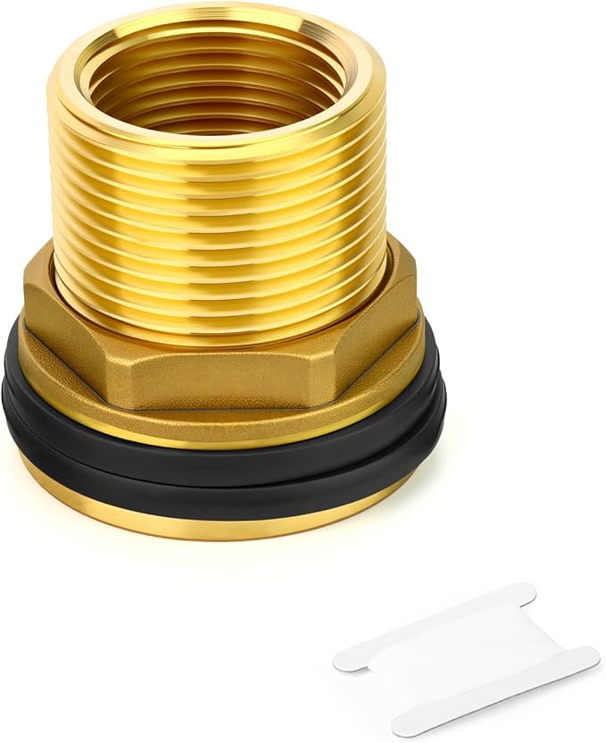 Brass Water Tank Connector Bulkhead Tank Fitting, 1-1/2" NPT Female 2" NPT Male, with Rubber Ring, for water towers/water inlet/outlet/various pipes/fittings,etc.