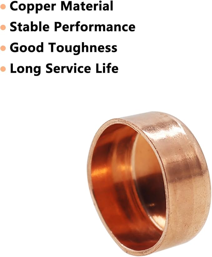 Copper Pipe Cap,TTZEZE Copper End Cap,Certified Safe Pressure Copper Cap Plug,Solid Sweat Solder Connection,Pure Copper Plumbing Cap for Plumbing HVAC Air Conditioner 16mm/0.63'' 10PCS