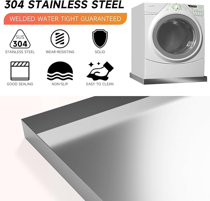 Washing Machine Pan-32" x 30" x 2.5" Heavy Duty 304 Stainless Steel Washing Machine Tray, Washer Pan, Washing Drain Pan, Protecting The Floor, Wood Deck, No Hole