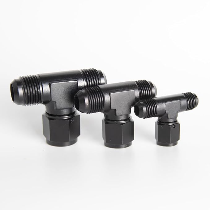 8AN Male Tee Fitting Adaptor with AN8 Female Swivel on Side Black