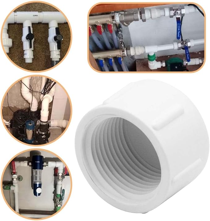 YSIL 3/4 Inch PVC End Cap Plug, Female Threaded Plug, PVC Water End Cap Connector Pipe Fittings for Plumbing Water Line (12 Pack) White