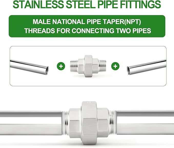 TAISHER 5PCS 304 Stainless Steel Union，3/8" NPT Male x 3/8" NPT Male Cast Pipe Fitting