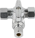 (Pack of 5) EFIELD 1/4-Turn Stop Tee Compression Stop Valve, 3/8" OD x 3/8" OD x 3/8" COM OD, Chrome Plated Brass, UPC Certified,(VALVE465-5PCS)