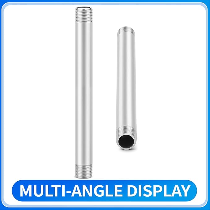 ChillWaves 304 Stainless Steel Pipe Fitting, Nipple Cast Pipe 3/8" NPT Male x 3/8" NPT Male Thread 12" Length(300MM)(2-PACK)