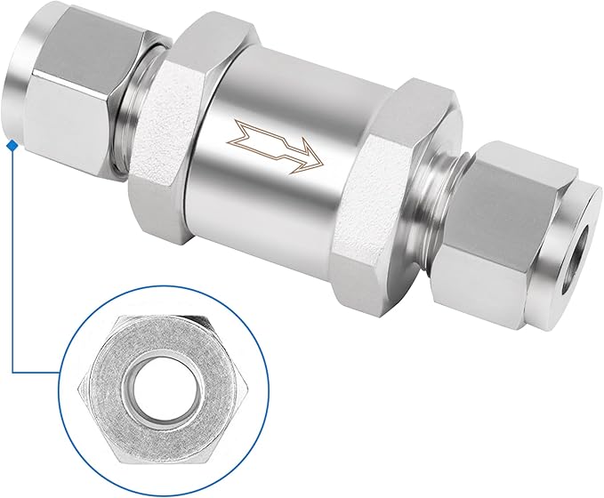 Yoebor 316 Stainless Steel Detachable Compression Check Valve 3/8" OD x 3/8" OD One Way Non-Return Valve for Water Oil Gas, 1pc