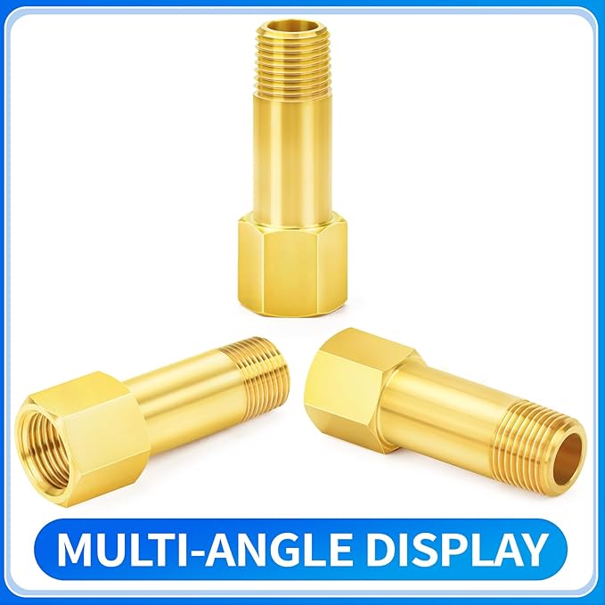 ChillWaves Brass Pipe Fitting, Long Nipple Pipe 1/4" NPT Male x 1/4" NPT Female Thread 2" Length(50MM)(2-PACK)