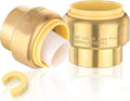 HeSun 50-Pack Pushfit Plug (End Cap), 1/2-Inch Push to Connect Plumbing Fittings with Disconnect Clip, Brass Push-fit Fittings for PEX, Copper, CPVC, PE-RT Pipes