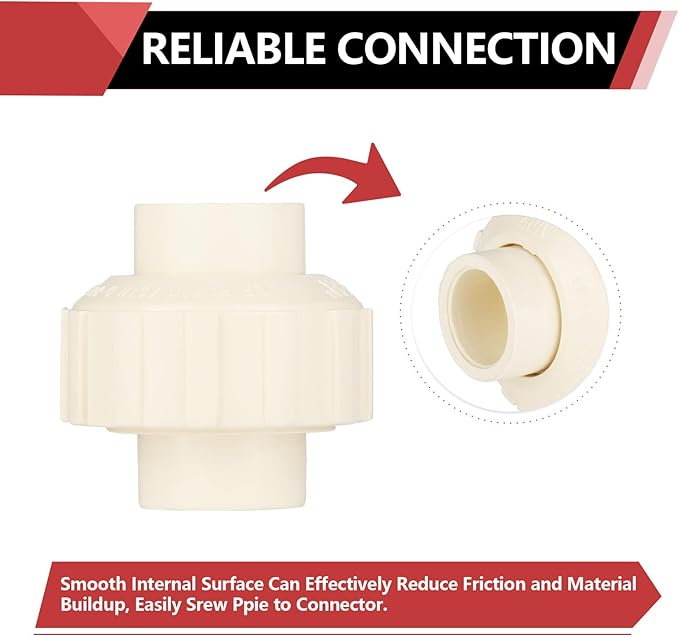(5 Pack) EFIELD 1/2" Inch CPVC Slip Union, CTS x CTS Union Solvent Connection Fittings,(CPVC030-5)