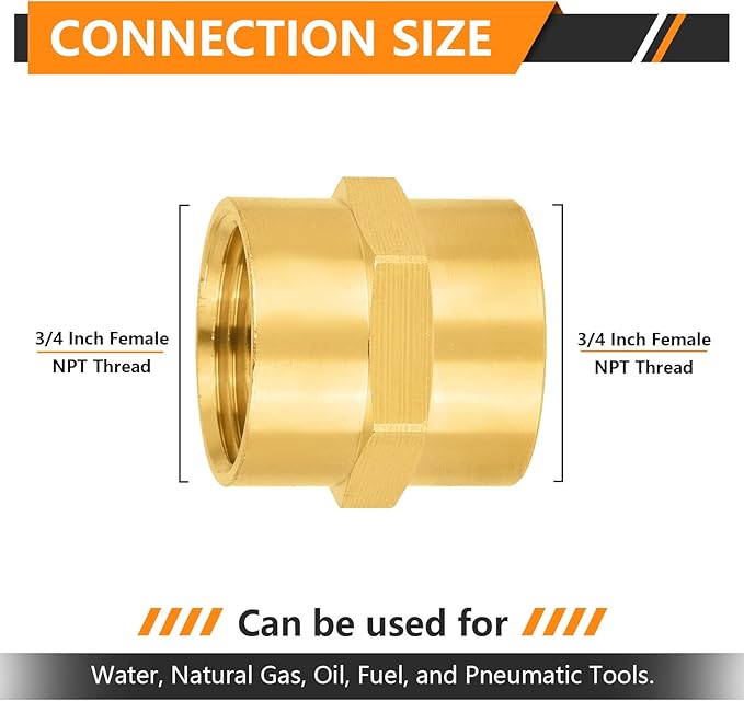 10-PCs HeSun Brass Pipe Fitting, 3/4" NPT Female x 3/4" NPT Female Hex Pipe Adapter