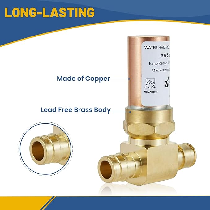 Water Hammer Arrestor,1/2Inch Tee Copper Water Arrestor,Pex-A Expansion Connection(10PACK,Copper Arrestor)(HAMMER008-10Pack)