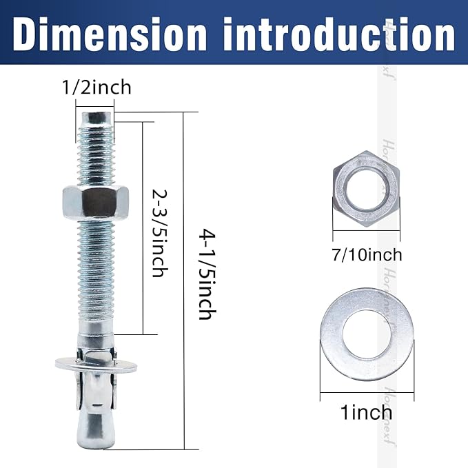 1/2" x 4-1/4" Wedge Anchor, for Cement and Concrete only, zinc-Plated Carbon Steel Screws and lag Bolts （20pcs