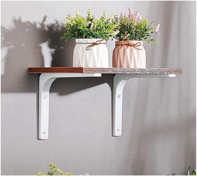 SAYAYO Metal Shelf Brackets, 8 x 6 Inch Heavy Duty L Angle Brackets Shelf Hardware Decorative Wall Hanging Supports for Floating Storage Shelf, 4 PCS Bright White