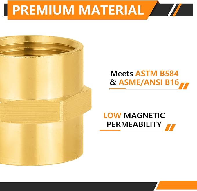 20-PCs HeSun Brass Pipe Fitting, 3/4" NPT Female x 3/4" NPT Female Hex Pipe Adapter