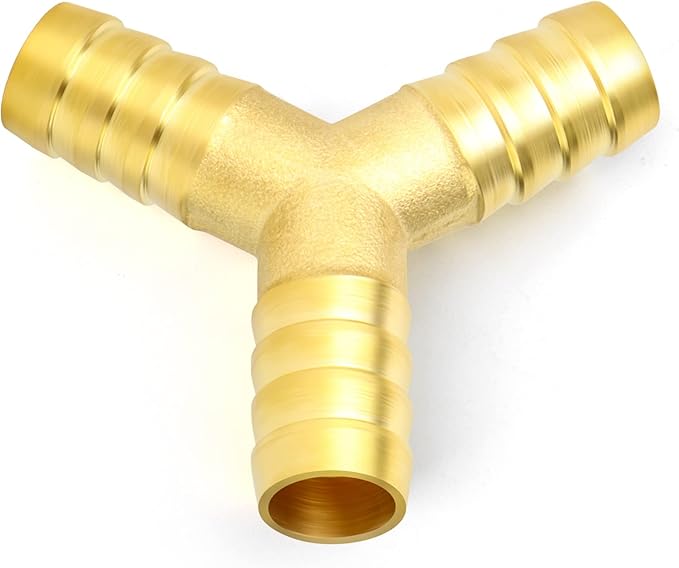 GASHER 2Pcs 1/4 Inch Brass Hose Barb, 3-Way Y-Shaped Hose Fitting Intersection/Lquid/Fuel/Air