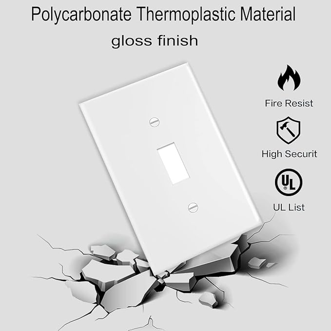Toggle Light Switch Wall Plates 1-Gang Switch Electrical Cover Plate Unbreakable Thermoplastic Faceplate, White (10 Pack)