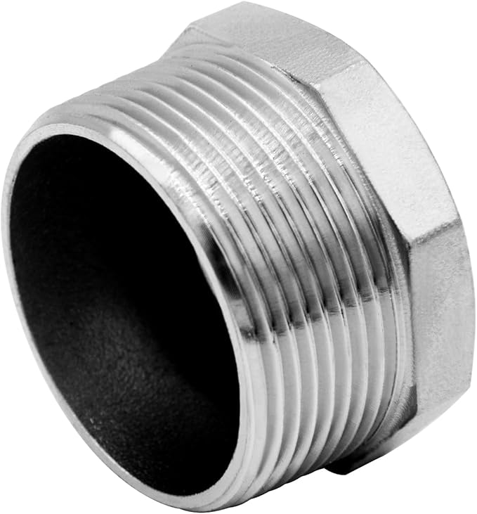 Stainless Steel 1-1/2" Male NPT to 1" Female NPT Reducer Hex Bushing Pipe Fitting Adapter (pack of 2)