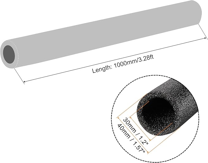MECCANIXITY Foam Tube Sponge Protective Sleeve Black Seal Sleeve Polyethylene Pipe 30x40mm(1.2x1.57 Inch) for Pipe Insulation, Pack of 4