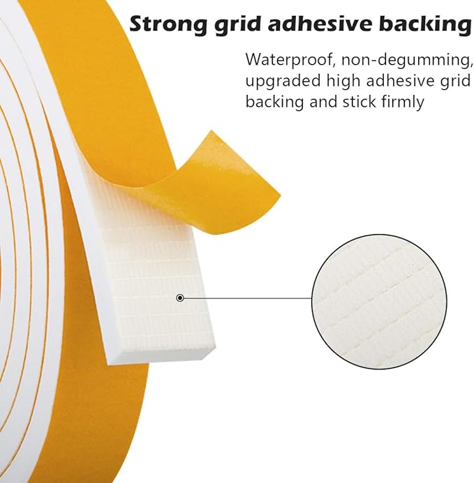 White Door Window Weather Stripping Self Adhesive Foam Tape High Density Foam Sealing Strip Window Insulation Weatherproof Gasket Tape, 3/4" Wide X 3/8" Thick, 6.5 Ft X 2 Rolls, Total 13 Feet
