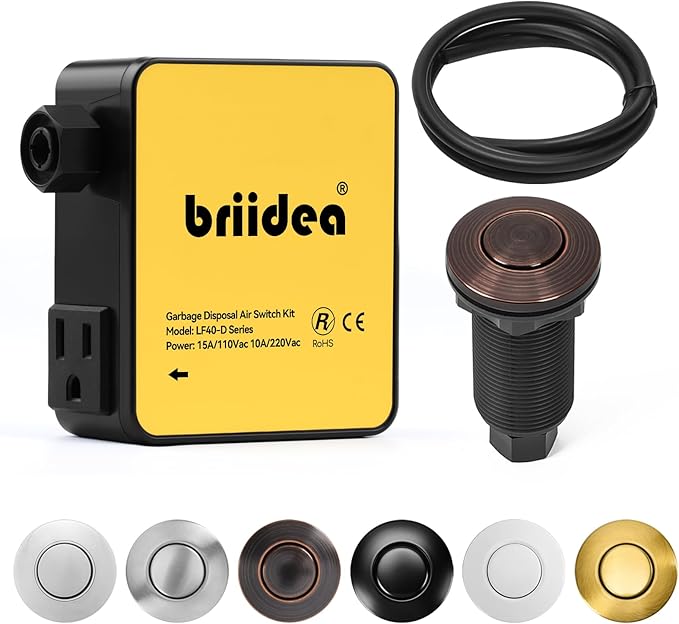 Garbage Disposal Air Switch Kit Sink Top Waste Disposal Long Stainless Steel Oil Rubbed Bronze On/Off Air Button Food and Waste Disposals Part by Briidea, UL Listed
