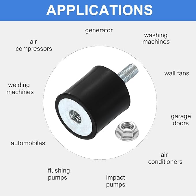 uxcell M5 Rubber Mounts, 4Pcs 20x20mm(DxH) Rubber Cylindrical Anti Vibration Isolator Shock Absorber with Lock Nut for Car Bobbin Generator Air Compressors