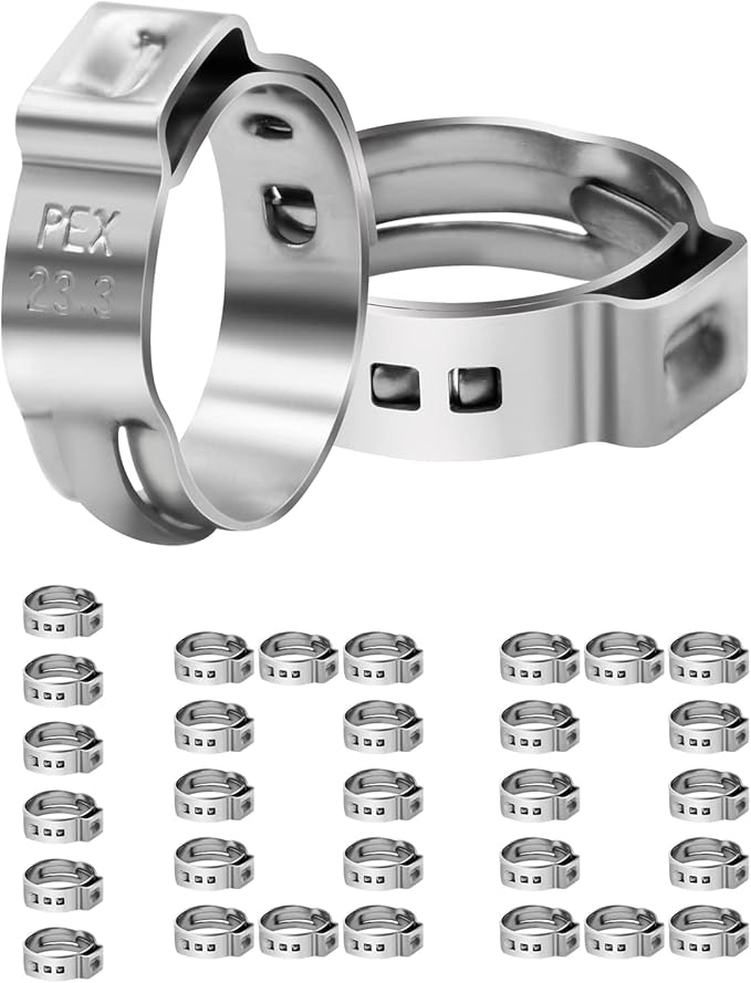 100 Pack 3/4" PEX Cinch Clamps, Stainless Steel Single Ear Hose Clamps